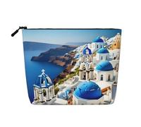 GaxfjRu Bolsa de maquillaje de viaje con estampado de isla griega, bolsa de aseo con cremallera, organizador de maquillaje para mujer, Negro -, Talla única