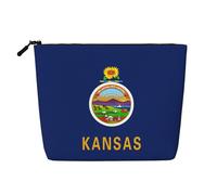 GaxfjRu Bolsa de maquillaje de viaje con estampado de la bandera del estado de Kansas, bolsa de aseo con cremallera, organizador de maquillaje para mujer, Negro -, Talla única