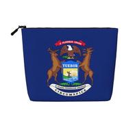 GaxfjRu Bolsa de maquillaje de viaje con estampado de la bandera del estado de Michigan, bolsa de aseo con cremallera, organizador de maquillaje para mujer, Negro -, Talla única