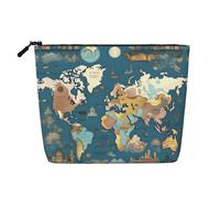 GaxfjRu Bolsa de maquillaje de viaje con estampado de mapa del mundo, bolsa de aseo con cremallera, organizador de maquillaje para mujer, Negro -, Talla única