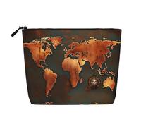 GaxfjRu Bolsa de maquillaje de viaje con estampado de mapa del mundo, bolsa de aseo con cremallera, organizador de maquillaje para mujer, Negro -, Talla única