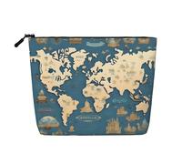 GaxfjRu Bolsa de maquillaje de viaje con estampado de mapa del mundo, bolsa de aseo con cremallera, organizador de maquillaje para mujer, Negro -, Talla única