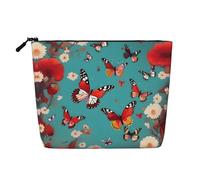 GaxfjRu Bolsa de maquillaje de viaje con estampado de mariposas voladoras entre flores, bolsa de aseo con cremallera, organizador de maquillaje para mujer, Negro -, Talla única