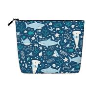 GaxfjRu Bolsa de maquillaje de viaje con estampado de peces azules, bolsa de aseo con cremallera, organizador de maquillaje para mujer, Negro -, Talla única
