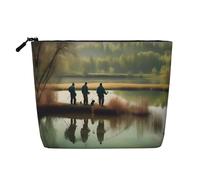 GaxfjRu Bolsa de maquillaje de viaje con estampado de pescadores y lago de pesca, bolsa de aseo con cremallera, organizador de maquillaje para mujer, Negro -, Talla única