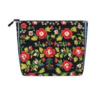 GaxfjRu Bolsa de maquillaje de viaje con estampado de rosas con bordado ucraniano, bolsa de aseo con cremallera, organizador de maquillaje para mujer, Negro -, Talla única