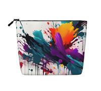 GaxfjRu Bolsa de maquillaje de viaje con estampado de salpicaduras de pintura, bolsa de aseo con cremallera, organizador de maquillaje para mujer, Negro -, Talla única