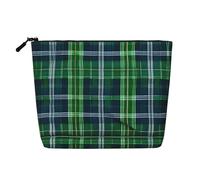 GaxfjRu Bolsa de maquillaje de viaje con estampado de tartán escocés azul, bolsa de aseo con cremallera, organizador de maquillaje para mujer, Negro -, Talla única