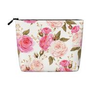 GaxfjRu Bolsa de maquillaje de viaje con estampado floral de flores rosas, bolsa de aseo con cremallera, organizador de maquillaje para mujer, Negro -, Talla única