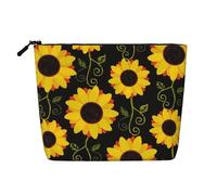 GaxfjRu Bolsa de maquillaje de viaje con estampado floral de girasoles, bolsa de aseo con cremallera, organizador de maquillaje para mujer, Negro -, Talla única