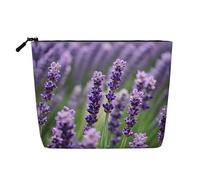 GaxfjRu Bolsa de maquillaje de viaje con estampado floral de lavanda morada, bolsa de aseo con cremallera, organizador de maquillaje para mujer, Negro -, Talla única