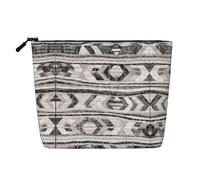 GaxfjRu Bolsa de maquillaje de viaje con estampado tribal gris, bolsa de aseo con cremallera, organizador de maquillaje para mujer, Negro -, Talla única