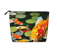 GaxfjRu Bolsa de maquillaje japonesa con estampado de carpas, bolsa de aseo con cremallera, organizador de maquillaje para mujer, Negro -, Talla única