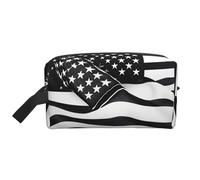 GaxfjRu Bolsa organizadora de cosméticos de viaje con estampado de bandera americana en blanco y negro, bolsa de maquillaje grande para mujeres, para cosméticos, artículos de tocador, Blanco, Talla