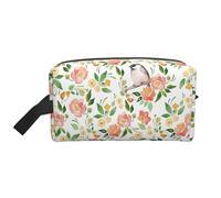 GaxfjRu Bolsa organizadora de cosméticos de viaje con estampado de flores y pájaros, bolsa de maquillaje grande para mujer, para cosméticos, artículos de tocador, Blanco, Talla única