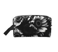 GaxfjRu Bolsa organizadora de cosméticos de viaje con estampado de girasoles en blanco y negro, bolsa de maquillaje grande para mujeres, para cosméticos, artículos de tocador, Blanco, Talla única