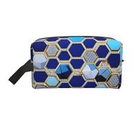 GaxfjRu Bolsa organizadora de cosméticos de viaje con estampado de hexágonos azules y diamantes, bolsa de maquillaje grande para mujeres, para cosméticos, artículos de tocador, Blanco, Talla única