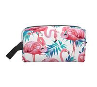 GaxfjRu Bolsa organizadora de cosméticos de viaje con estampado de hojas verdes y pájaros flamencos, bolsa de maquillaje grande para mujeres, para cosméticos, artículos de tocador, Blanco, Talla única