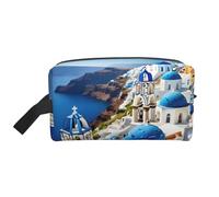 GaxfjRu Bolsa organizadora de cosméticos de viaje con estampado de isla griega, bolsa de maquillaje grande para mujeres, para cosméticos, artículos de tocador, Blanco, Talla única