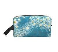 GaxfjRu Bolsa organizadora de cosméticos de viaje con estampado de margaritas blancas y azules, bolsa de maquillaje grande para mujeres, para cosméticos, artículos de tocador, Blanco, Talla única