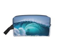 GaxfjRu Bolsa organizadora de cosméticos de viaje con estampado de olas oceánicas, bolsa de maquillaje grande para mujer, para cosméticos, artículos de tocador, Blanco, Talla única