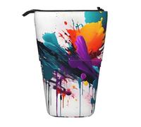 GaxfjRu Bolsa telescópica portátil con impresión de salpicaduras de pintura, organizador con múltiples ranuras, para herramientas de escritura, accesorios