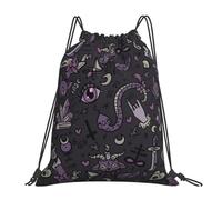 GaxfjRu Bolsa trasera con cordón ajustable y diseño gótico, color morado y negro, bolsa de cincha impermeable, mochila de cuerda con correas ajustables, bolsas versátiles, blanco, Talla única