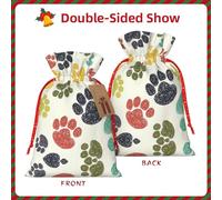 GaxfjRu Bonita bolsa de arpillera colorida con estampado de huellas de perro, regalos de fiesta de Navidad, bolsa de regalo para regalos, varios tamaños (S, M)
