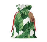GaxfjRu Bonita bolsa de arpillera con estampado de hojas de palma verde, regalos de fiesta de Navidad, bolsa de regalo para regalos, varios tamaños (S, M)