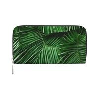 GaxfjRu Bonita cartera de piel con estampado de hojas de palma verde para mujer, tarjetero de crédito para mujer, monedero de bolsillo para mujer