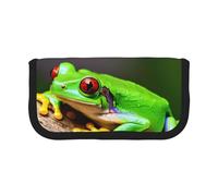GaxfjRu Bonito estuche de lona con diseño de ranas de árbol y ojos rojos, almacenamiento organizado para picnics y uso diario, estuche de maquillaje, soporte para lápices