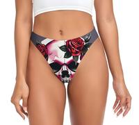 Gaxfjru Bragas invisibles suaves con estampado de calavera rosa, tangas elásticas sin costuras, ropa interior invisible, Negro, XXL