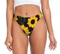 GaxfjRu Bragas invisibles suaves con estampado floral de girasol para mujer, tangas elásticas sin costuras, ropa interior invisible, Negro, XL