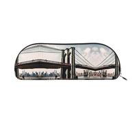 GaxfjRu Brooklyn Bridge - Estuche de cuero portátil semicircular: elegante organizador para oficina, viajes, maquillaje, estuche ideal para lápices y bolsa de maquillaje