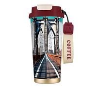 GaxfjRu Brooklyn Bridge Print - Taza de café aislada con doble tapa de 500 ml, acero inoxidable 316, capa interior, vaso térmico con popote