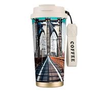 GaxfjRu Brooklyn Bridge Print - Taza de café aislada con doble tapa de 500 ml, acero inoxidable 316, capa interior, vaso térmico con popote