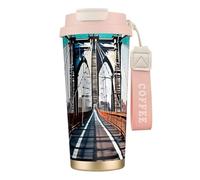 GaxfjRu Brooklyn Bridge Print - Taza de café aislada con doble tapa de 500 ml, acero inoxidable 316, capa interior, vaso térmico con popote