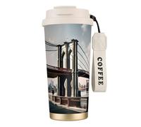 GaxfjRu Brooklyn Bridge s Print - Taza de café aislada con doble tapa, 500 ml, acero inoxidable 316, capa interior, vaso térmico con popote