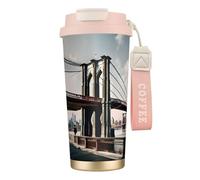 GaxfjRu Brooklyn Bridge s Print - Taza de café aislada con doble tapa, 500 ml, acero inoxidable 316, capa interior, vaso térmico con popote