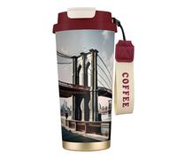GaxfjRu Brooklyn Bridge s Print - Taza de café aislada con doble tapa, 500 ml, acero inoxidable 316, capa interior, vaso térmico con popote