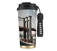 GaxfjRu Brooklyn Bridge s Print - Taza de café aislada con doble tapa, 500 ml, acero inoxidable 316, capa interior, vaso térmico con popote