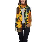 GaxfjRu Bufanda grande con estampado de girasoles y flores silvestres, de colores, borla de gran tamaño, suave, para otoño e invierno, bufanda gruesa cálida para mujer