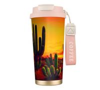GaxfjRu Cactus in Desert Print - Taza de café aislada con doble tapa, 500 ml, acero inoxidable 316, capa interior, vaso térmico con popote