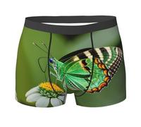 GaxfjRu Calzoncillos elásticos con estampado de mariposas coloridas de hojas verdes para hombre, ropa interior estampada de doble cara para uso diario, Negro, XL