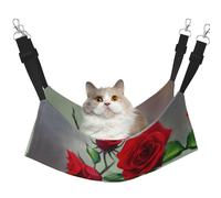 GaxfjRu Cama ajustable para gatos con imagen de rosas rojas, hamaca para ventana, acogedora cama de terciopelo para mascotas y descanso para gatitos