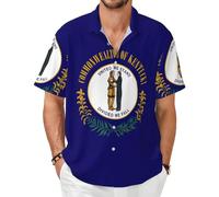 GaxfjRu Camisa hawaiana con la bandera del estado de Kentucky para hombre, playa, vacaciones, verano, manga corta, botones, casual, elegante, Negro, 5XL