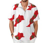 GaxfjRu Camisa hawaiana con mapa de la bandera de Marruecos para hombre, playa, vacaciones, verano, manga corta, botones, casual, elegante, Negro, S