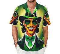 GaxfjRu Camisa hawaiana con texto "Happy St Patrick's Day" para hombre, playa, vacaciones, verano, manga corta, botones, casual, elegante, Negro, XXL