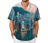 GaxfjRu Camisa hawaiana de Hong Kong para hombre, vacaciones en la playa, verano, manga corta, con botones, casual, elegante, Negro, 3XL