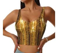 GaxfjRu Camiseta sin mangas de entrenamiento con lentejuelas doradas para mujer, sujetadores deportivos de alto apoyo con sujetadores integrados y comodidad, Negro, XXL